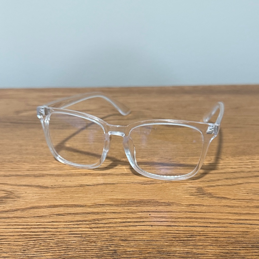 Clear frame blue light filtering glasses
